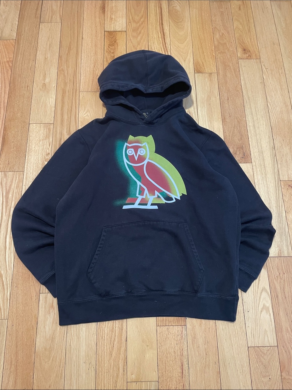OVO Black Hoodie with Multicolor Owl Graphic